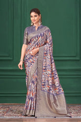 India Silk Purple Pattern Sarees Featuring Tussar Silk Jacquard Combine Traditional Craftsmanship With Elegant